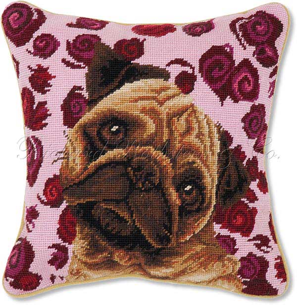 pug needlepoint pillow