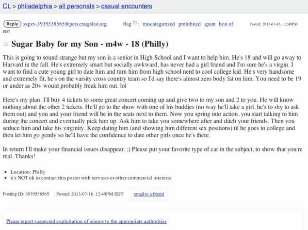 craigslist mother sets up son sex