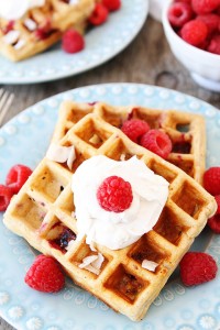 Coconut Raspberry Waffles with Coconut Whipped Cream