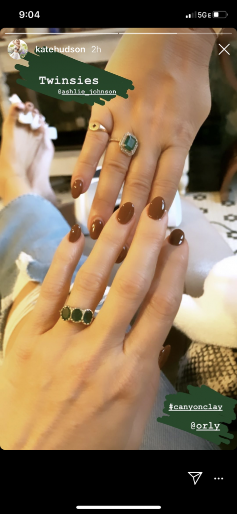 Orly Canyon Clay brown nail polish on Kate Hudson, Fall 2020