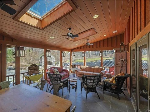 Living space with vaulted ceilings at 295 Co Road 2A, Olivebridge, NY 12461, Rustic Catskills Cabin Estate