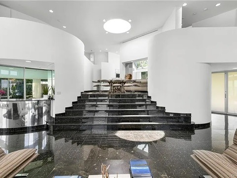 New Rochelle beach house in New York, black marble ornate stair case