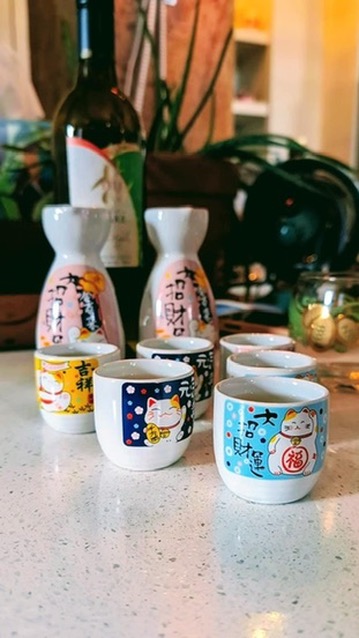 kitty sake cup set, japanese sake cup set