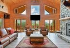 Hunter Mountain, NY ski chalet with vaulted ceilings and a log cabin appearance