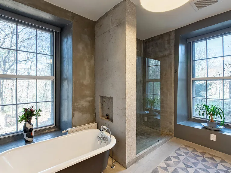 Ulster Park, NY Church turned residential home, vintage bathroom with clawfoot tub