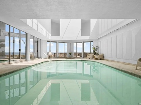 New Rochelle beach house in New York, indoor pool overlooking the Long Island Sound