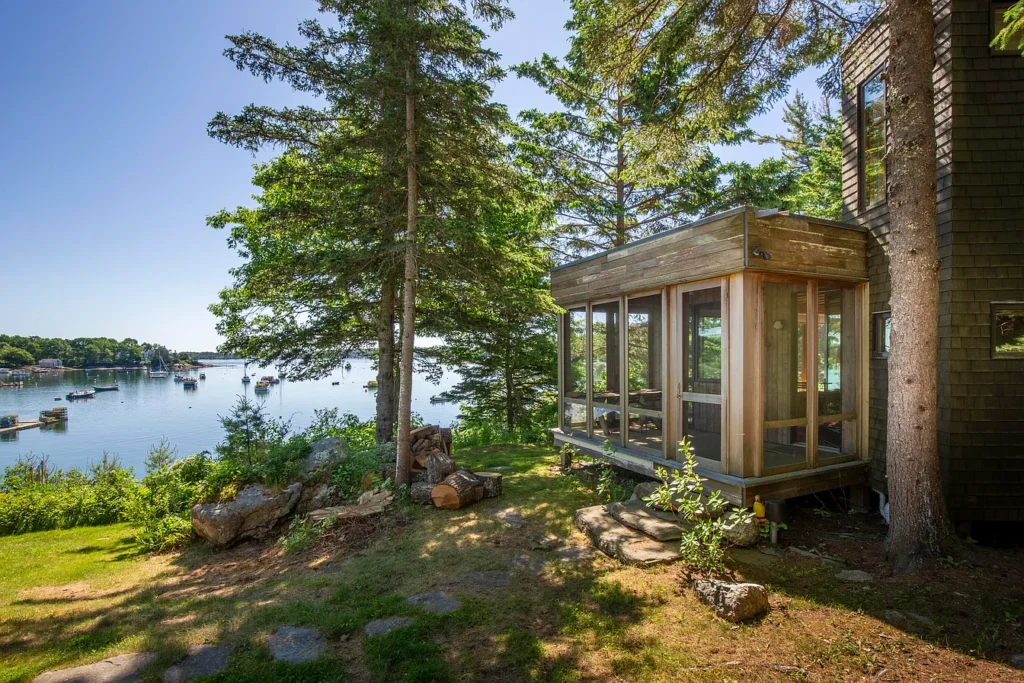 Rustic Maine Beach House, exterior cape cod style construction