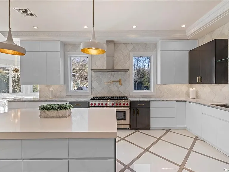 Spring Valley, NY mansion kitchen with quartz countertops and multiple islands