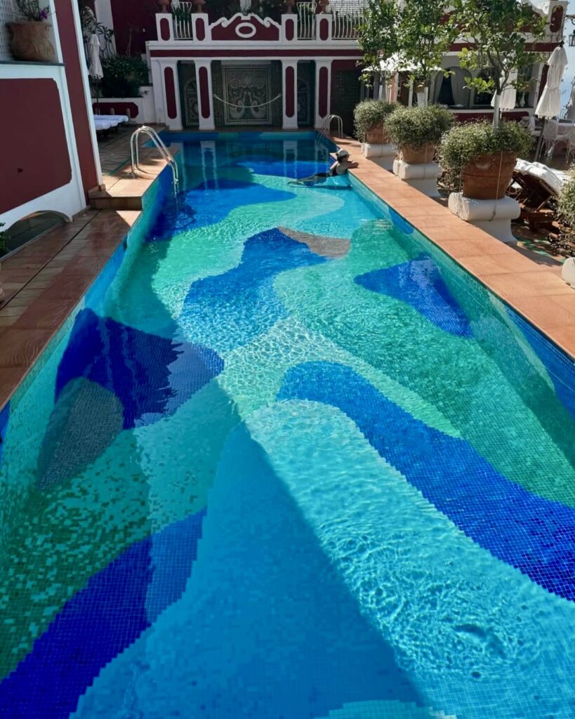 positano beach, outdoor hotel pool on the Amalfi Coast