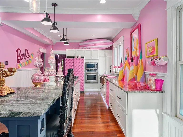 all-pink Barbie Dream House for sale, pink barbie kitchen with granite countertops