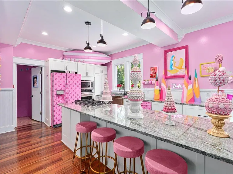 all-pink Barbie Dream House for sale, pink barbie kitchen with granite countertops