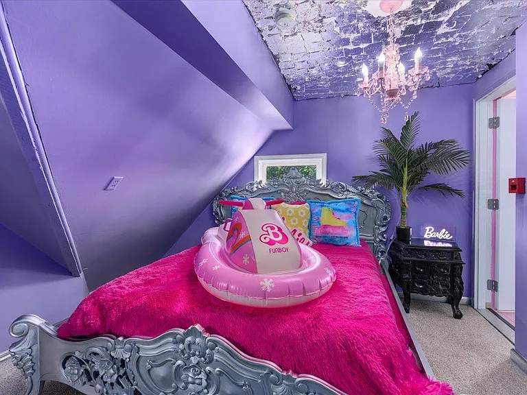 all-pink Barbie Dream House for sale, pink and purple barbie themed bedroom