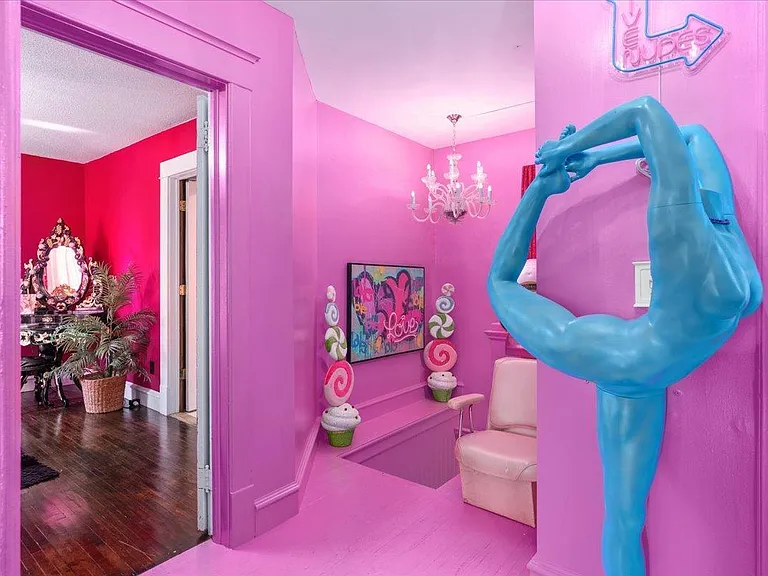 all-pink Barbie Dream House for sale, pink walls architectural details