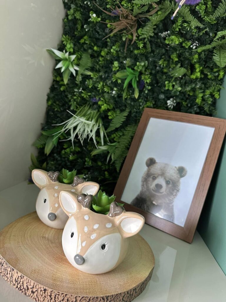 enchanting kids room design, gorgeous forest themed kids bedroom design with deer head planters