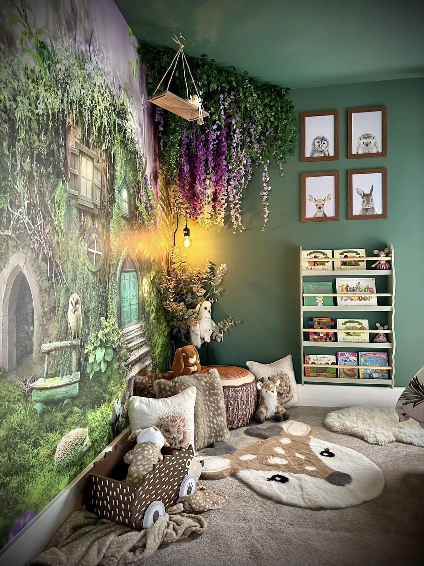 enchanting kids room design, gorgeous forest themed kids bedroom design