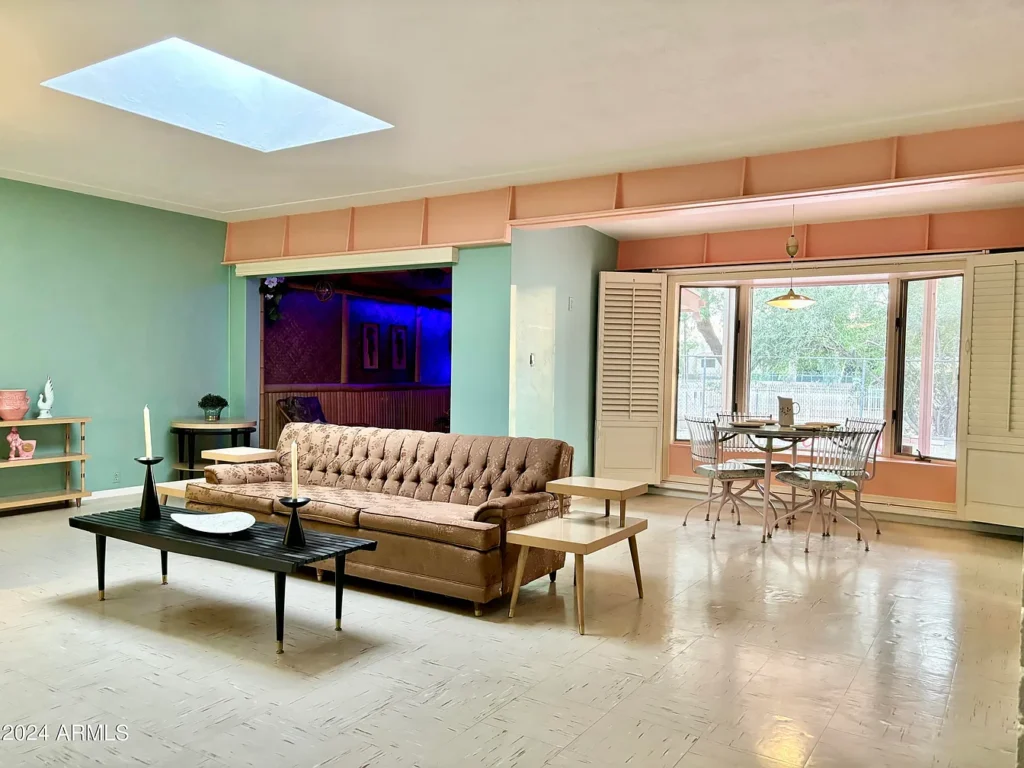 1950s suburban family life home, phoenix arizona 1957 ranch style home with skylights and MCM furniture