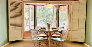 1950s suburban family life home, phoenix arizona 1957 ranch style home with perfectly preserved pink and teal kitchen and breakfast nook