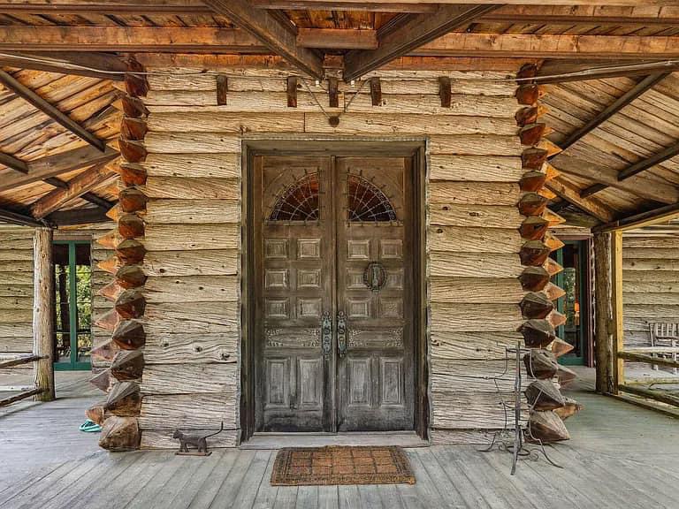 Keene Valley NY house with wood walls and ceilings and log cabin exterior