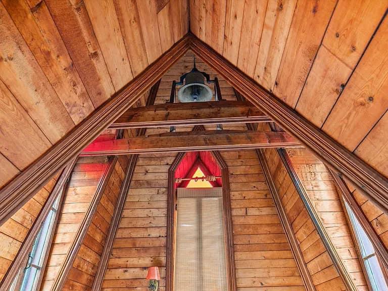 Keene Valley NY house with wood walls and ceilings and log cabin exterior with built in church and prayer space