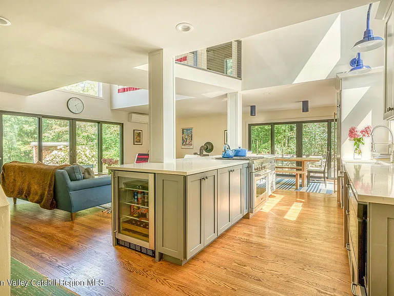 shandaken ny estate set on 35 private acres overlooking the catskill mountains, large modern kitchen with vaulted ceilings