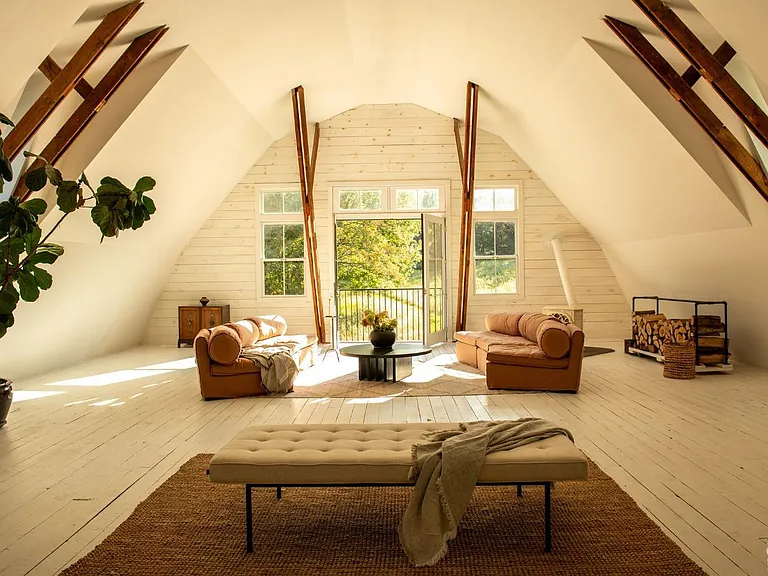 converted dairy barn in accord ny, vaulted ceilings and natural wood finishes