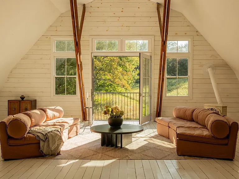 converted dairy barn in accord ny, vaulted ceilings and natural wood finishes