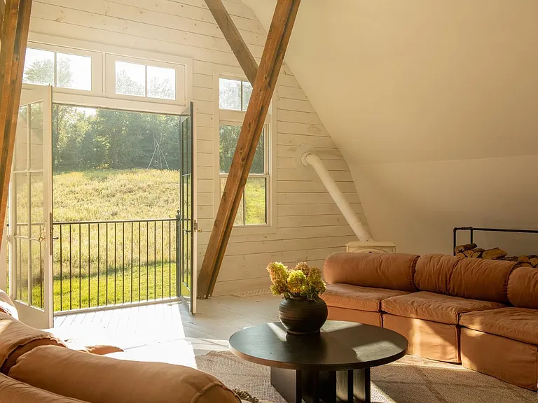 converted dairy barn in accord ny, vaulted ceilings and natural wood finishes