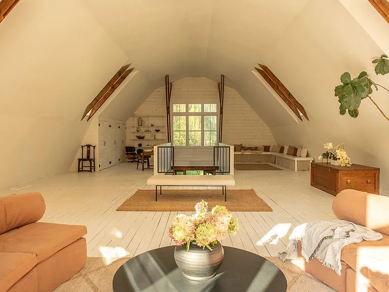 converted dairy barn in accord ny, vaulted ceilings and natural wood finishes