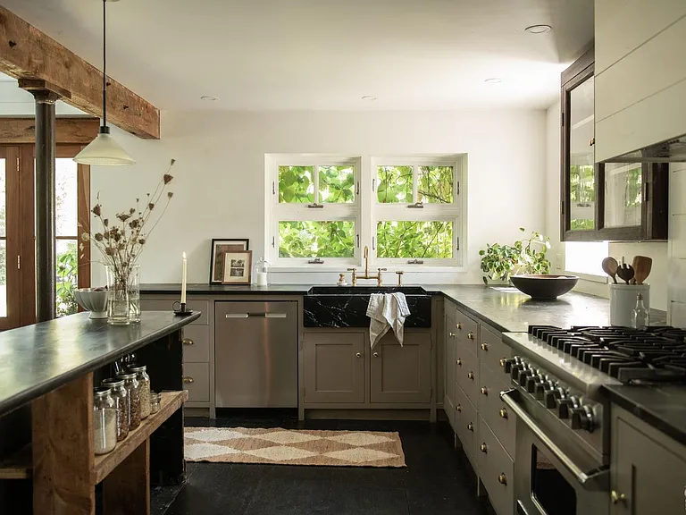 converted dairy barn in accord ny, modern kitchen with natural light and open catskills views