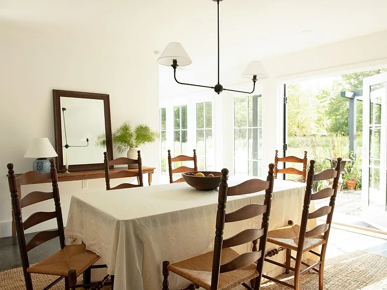 converted dairy barn in accord ny, modern country dining space with natural light