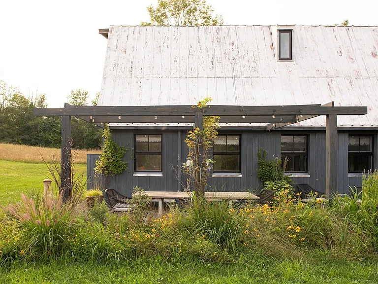 converted dairy barn in accord ny, modern country home exterior with charcoal paint