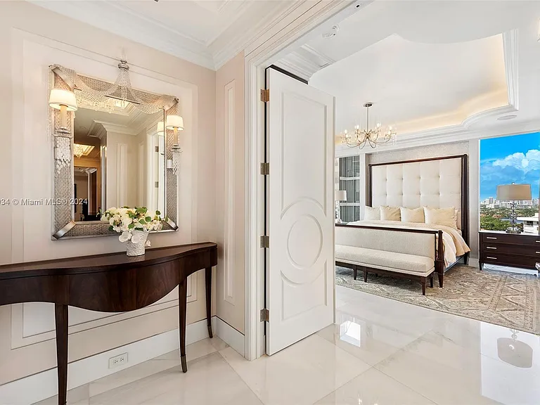 Fort Lauderdale Beach Penthouse, entrance to master bedroom with white decor overlooking the atlantic ocean