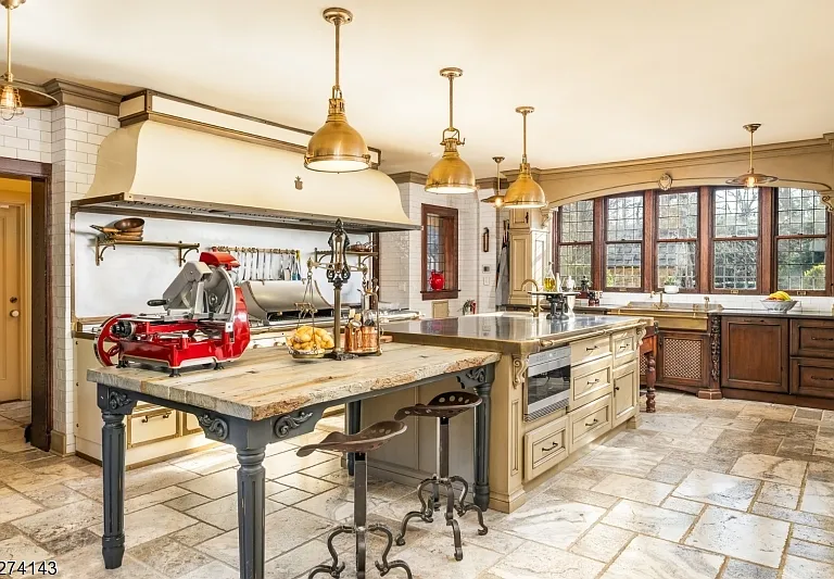 tudor style castle in NJ, antique kitchen with modern appliances