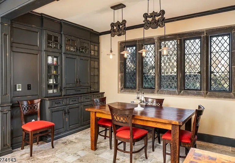 tudor style castle in NJ, antique kitchen with modern appliances