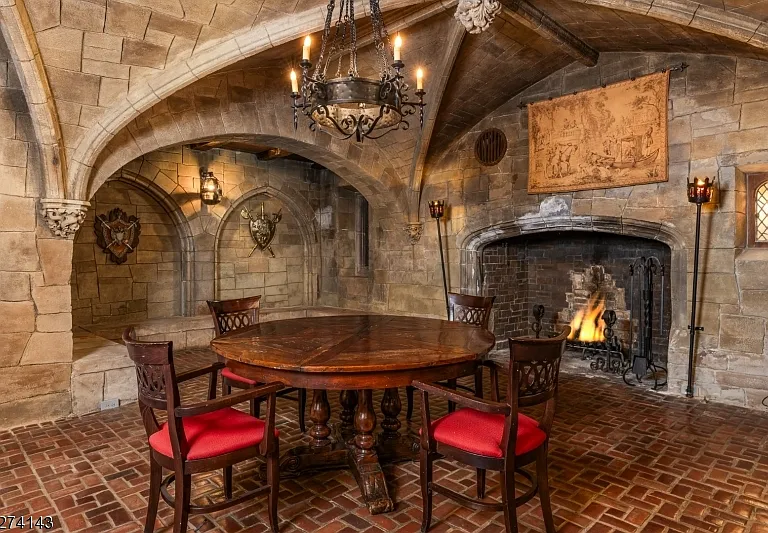 tudor style castle in NJ, antique stone underground wine cellar with pizza oven