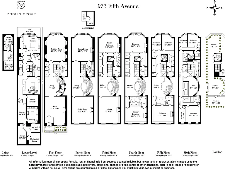 fifth ave nyc mansion listed for $58 million, exterior of 973 fifth avenue with massive rood deck facing central parkfifth ave nyc mansion listed for $58 million, floorplan of 973 Fifth Avenue in NYC