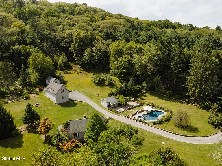 massive catskills ny castle for sale in sullivan county, overhead view of entire property in the hudson valley