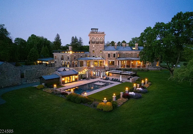 19th-Century Castle in New Jersey, exterior of a massive stone castle in Bernardsville NJ