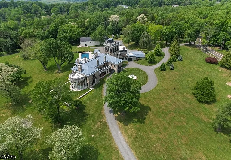 19th-Century Castle in New Jersey, exterior of a massive stone castle in Bernardsville NJ