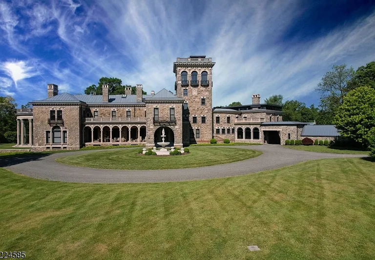 19th-Century Castle in New Jersey, exterior of a massive stone castle in Bernardsville NJ