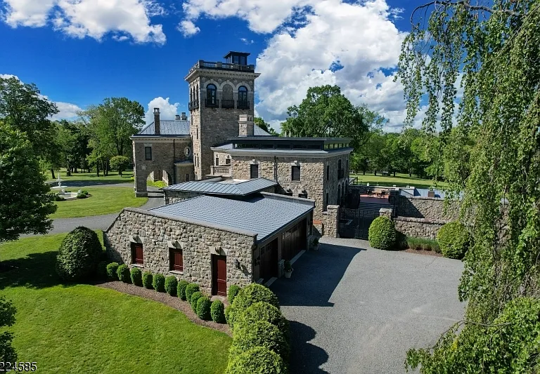 19th-Century Castle in New Jersey, exterior of a massive stone castle in Bernardsville NJ