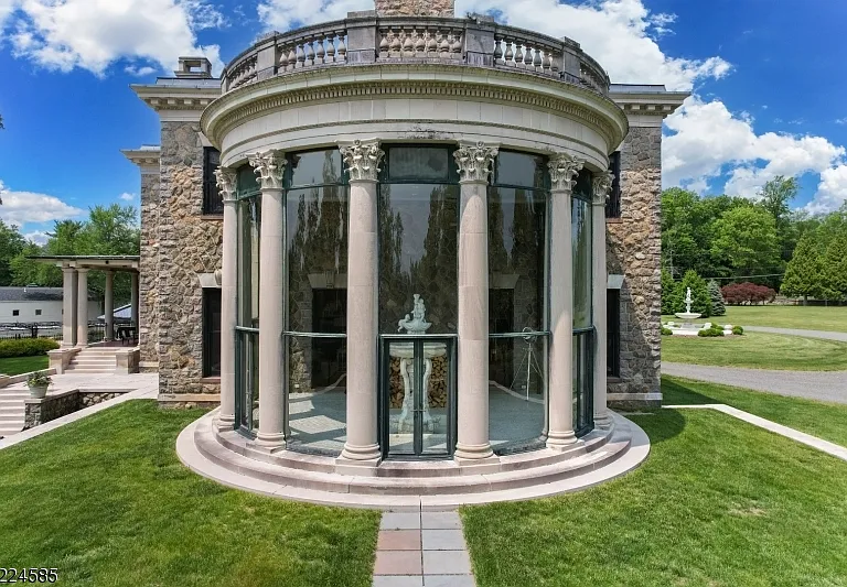 19th-Century Castle in New Jersey, exterior of a massive stone castle in Bernardsville NJ