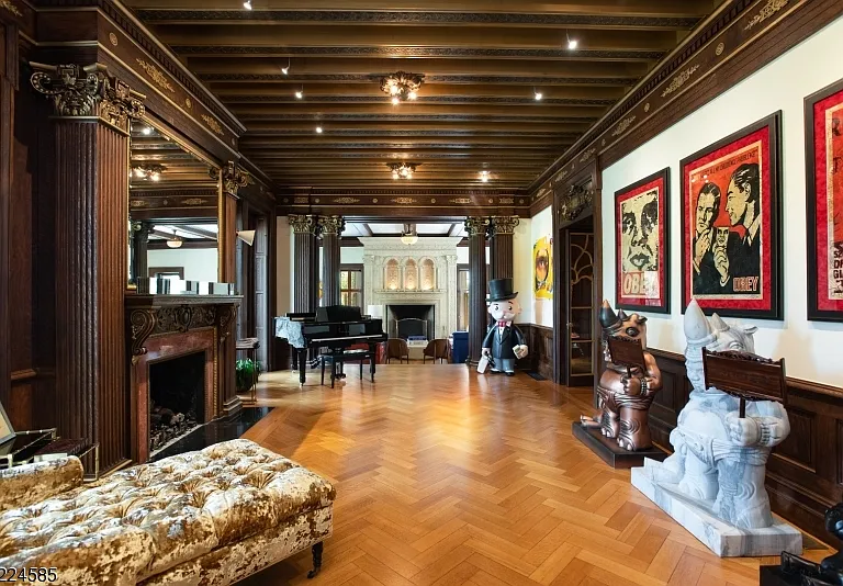 19th-Century Castle in New Jersey, exterior of a massive stone castle in Bernardsville NJ with massive living space and wood paneled walls and ceilings