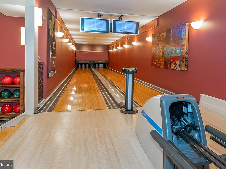 Massive Pennsylvania Castle in Gladwyne, massive indoor bowling alley with two hardwood lanes