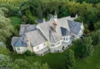 Classic NJ mansion in Moorestown New Jersey, exterior overhead shot