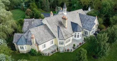 Classic NJ mansion in Moorestown New Jersey, exterior overhead shot