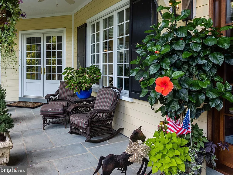 Classic NJ mansion in Moorestown New Jersey, exterior front door with flowers