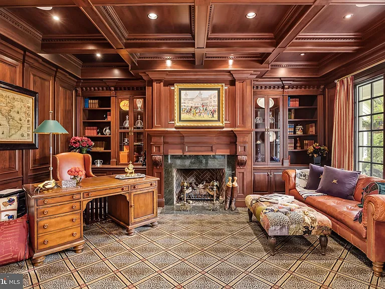 Classic NJ mansion in Moorestown New Jersey, interior with rich dark wood home office