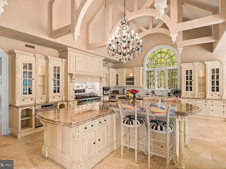 Classic NJ mansion in Moorestown New Jersey, cream colored Clive Christian kitchen