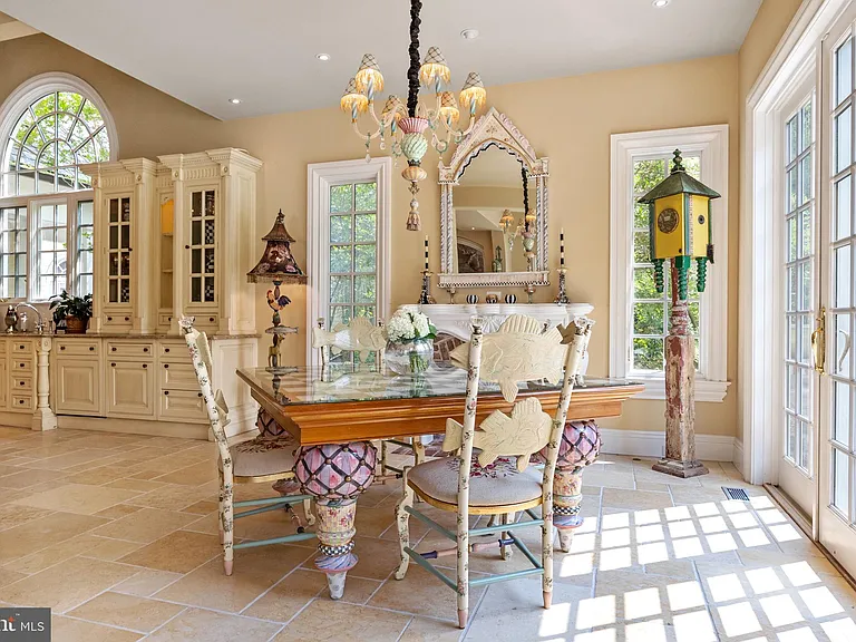 Classic NJ mansion in Moorestown New Jersey, cream colored Clive Christian kitchen with eat-in breakfast area